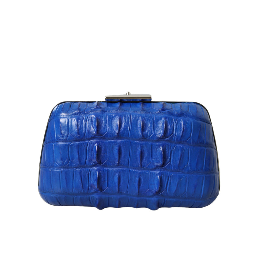 Balenciaga Electric Blue Crocodile Skin Clutch