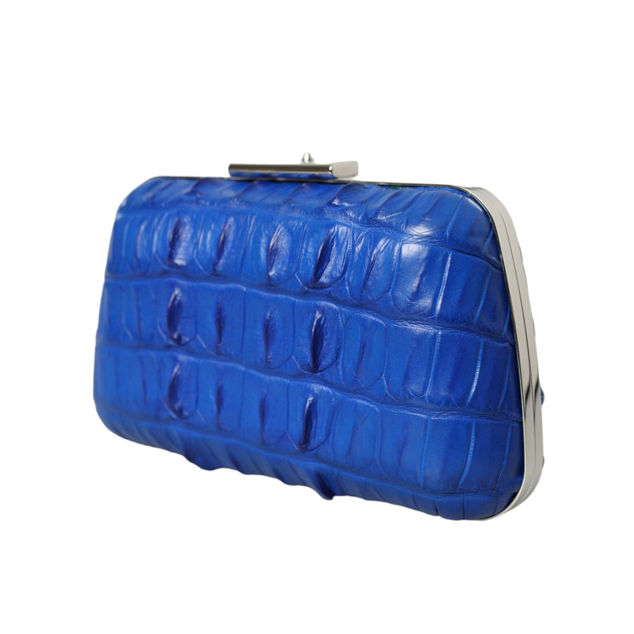 Balenciaga Electric Blue Crocodile Skin Clutch