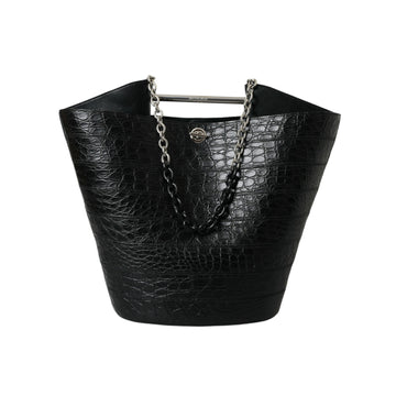 Balenciaga Elegant Black Crocodile Leather Maxi Bucket Bag