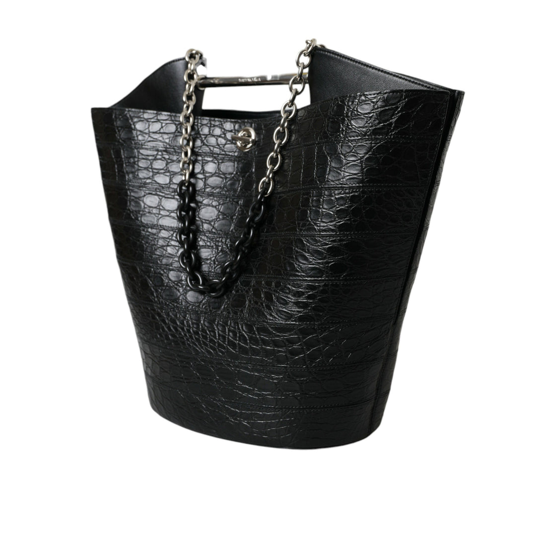 Balenciaga Elegant Black Crocodile Leather Maxi Bucket Bag