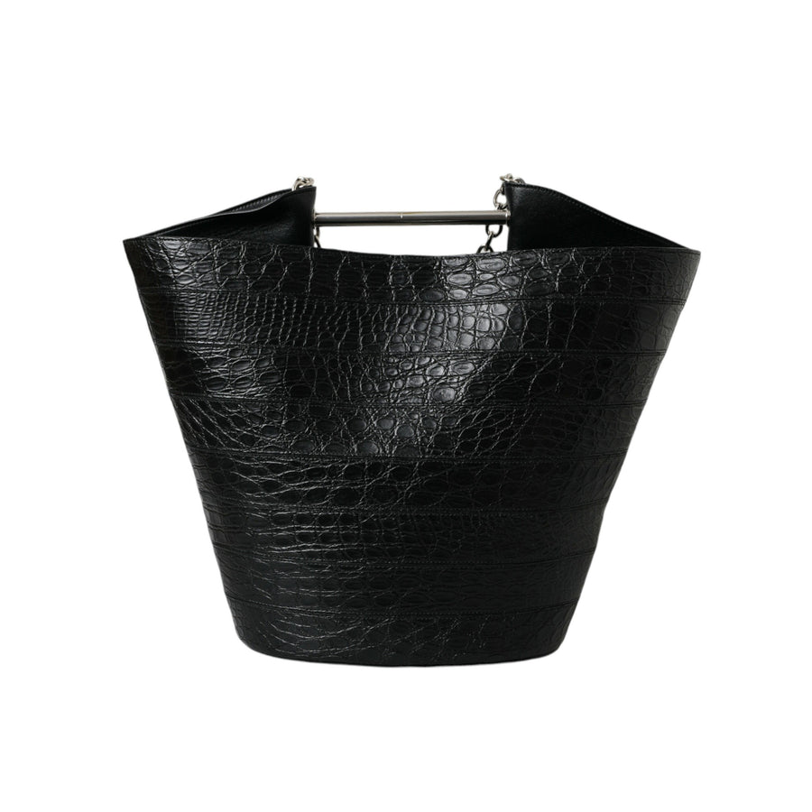 Balenciaga Elegant Black Crocodile Leather Maxi Bucket Bag