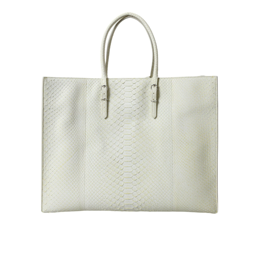 Balenciaga Chic Python Leather Tote in White & Yellow