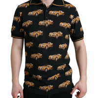 Dolce & Gabbana Black Car Print Short Sleeve Polo T-shirt