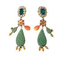 Dolce & Gabbana Green Cactus Crystal Clip On Jewelry Dangling Earrings