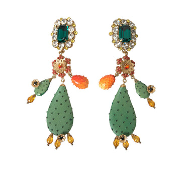 Dolce & Gabbana Green Cactus Crystal Clip On Jewelry Dangling Earrings