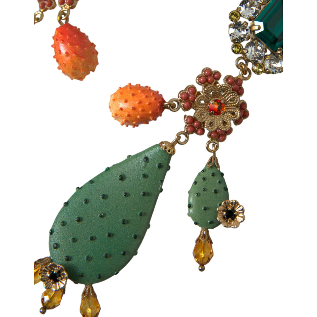 Dolce & Gabbana Green Cactus Crystal Clip On Jewelry Dangling Earrings