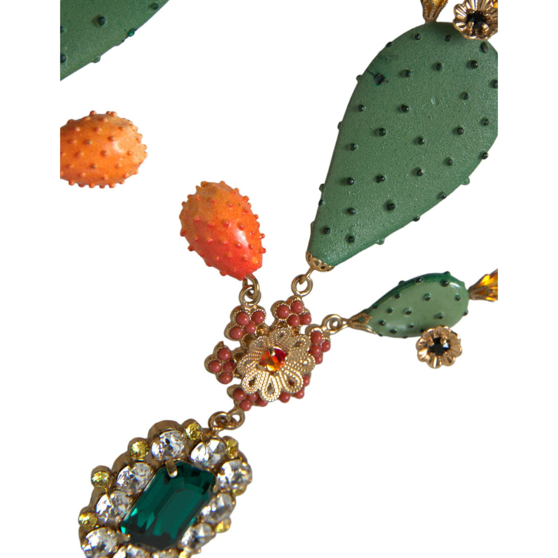 Dolce & Gabbana Green Cactus Crystal Clip On Jewelry Dangling Earrings