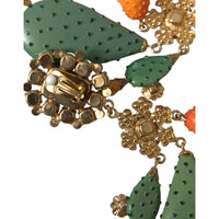 Dolce & Gabbana Green Cactus Crystal Clip On Jewelry Dangling Earrings