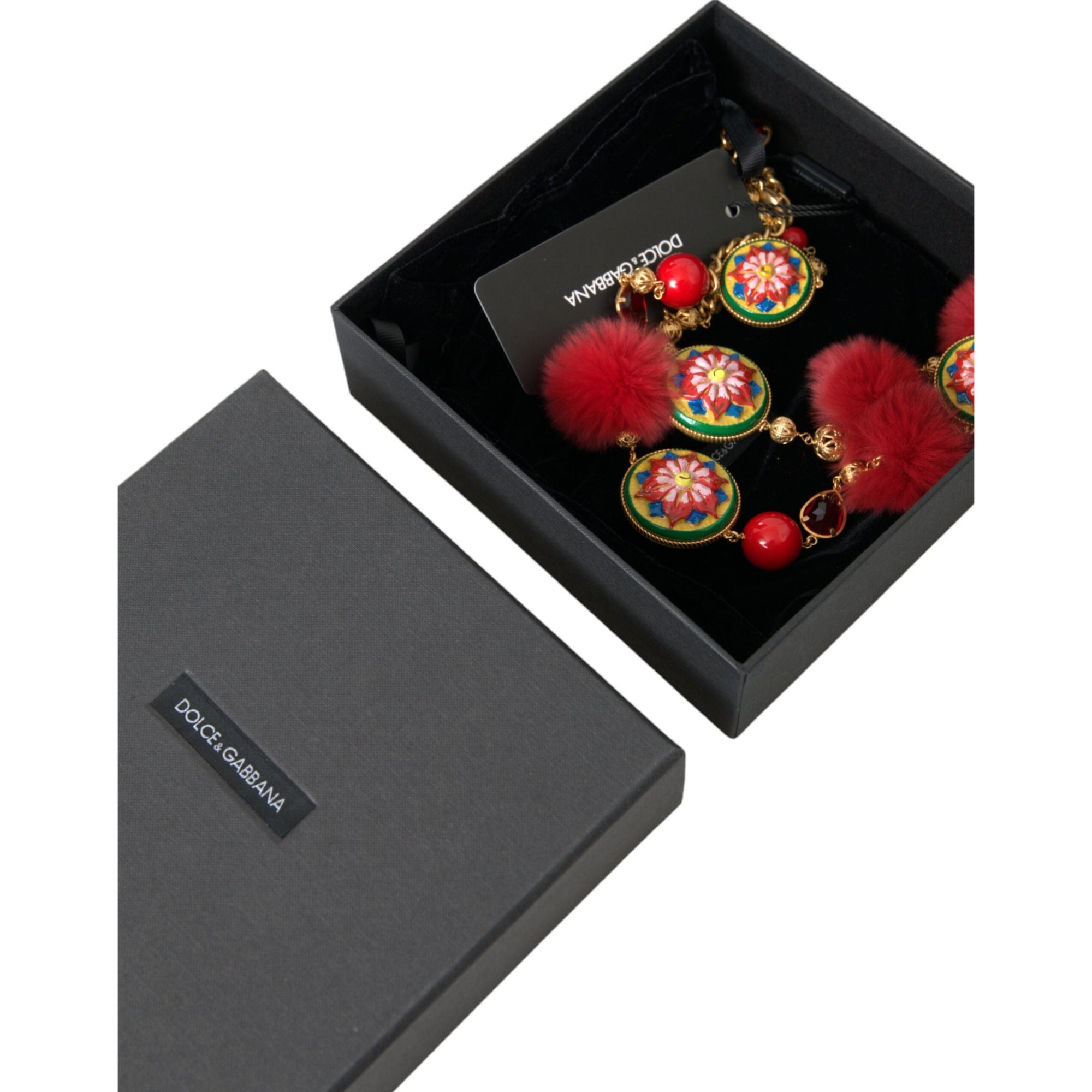 Dolce &amp; Gabbana Gold Brass Red Fur Crystal Waist Torero Waist Belt