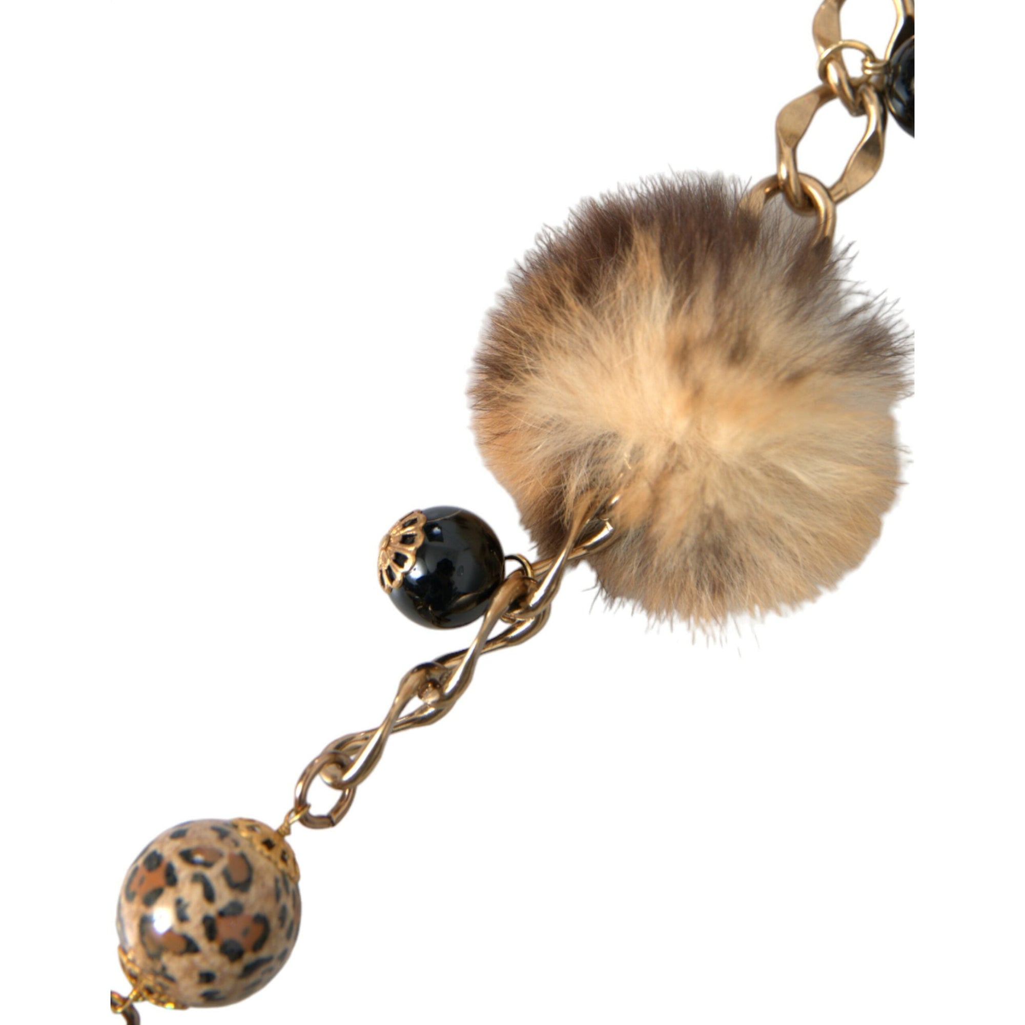 Dolce &amp; Gabbana Gold Brass Leopard Fur Pearl Collier Chain Belt
