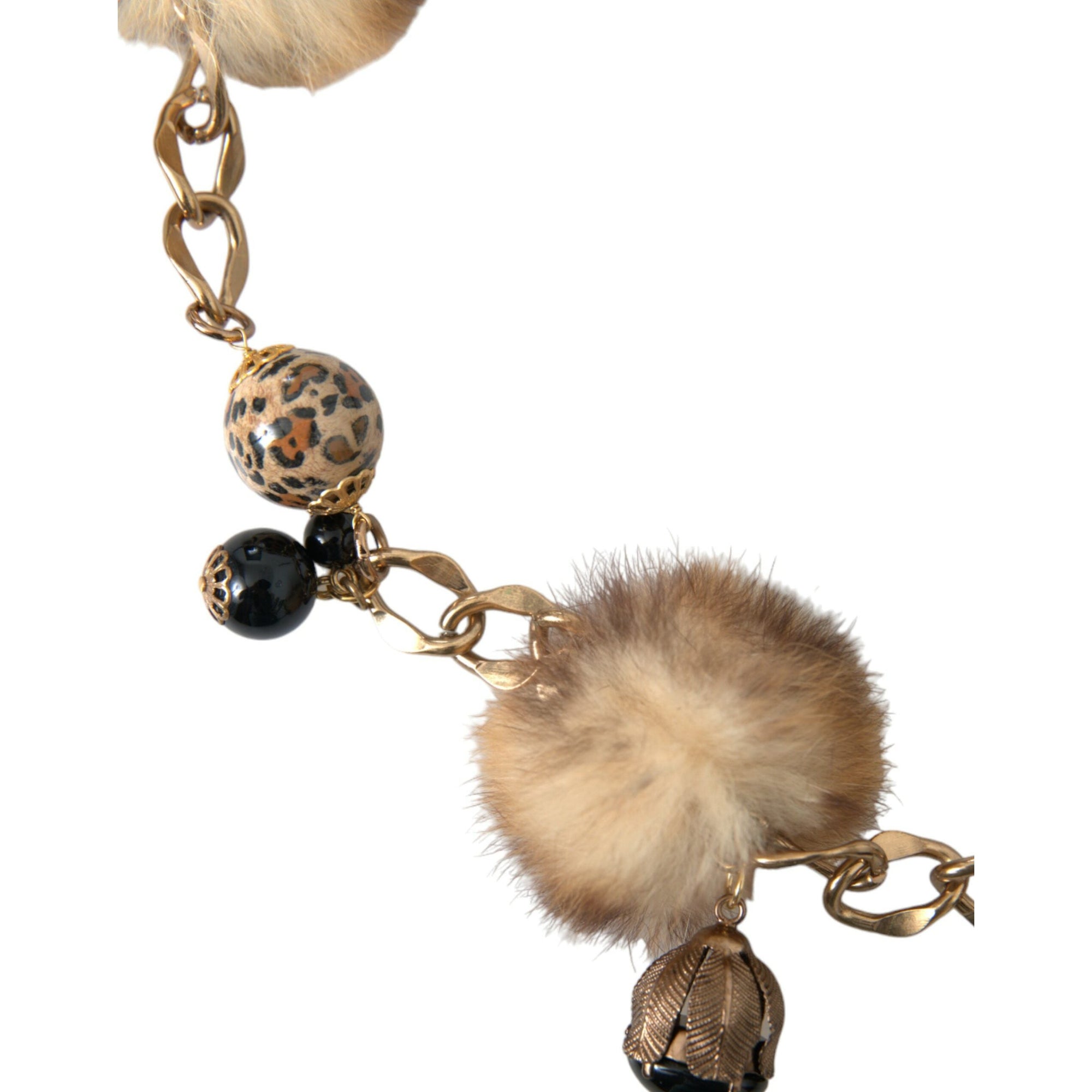 Dolce &amp; Gabbana Gold Brass Leopard Fur Pearl Collier Chain Belt