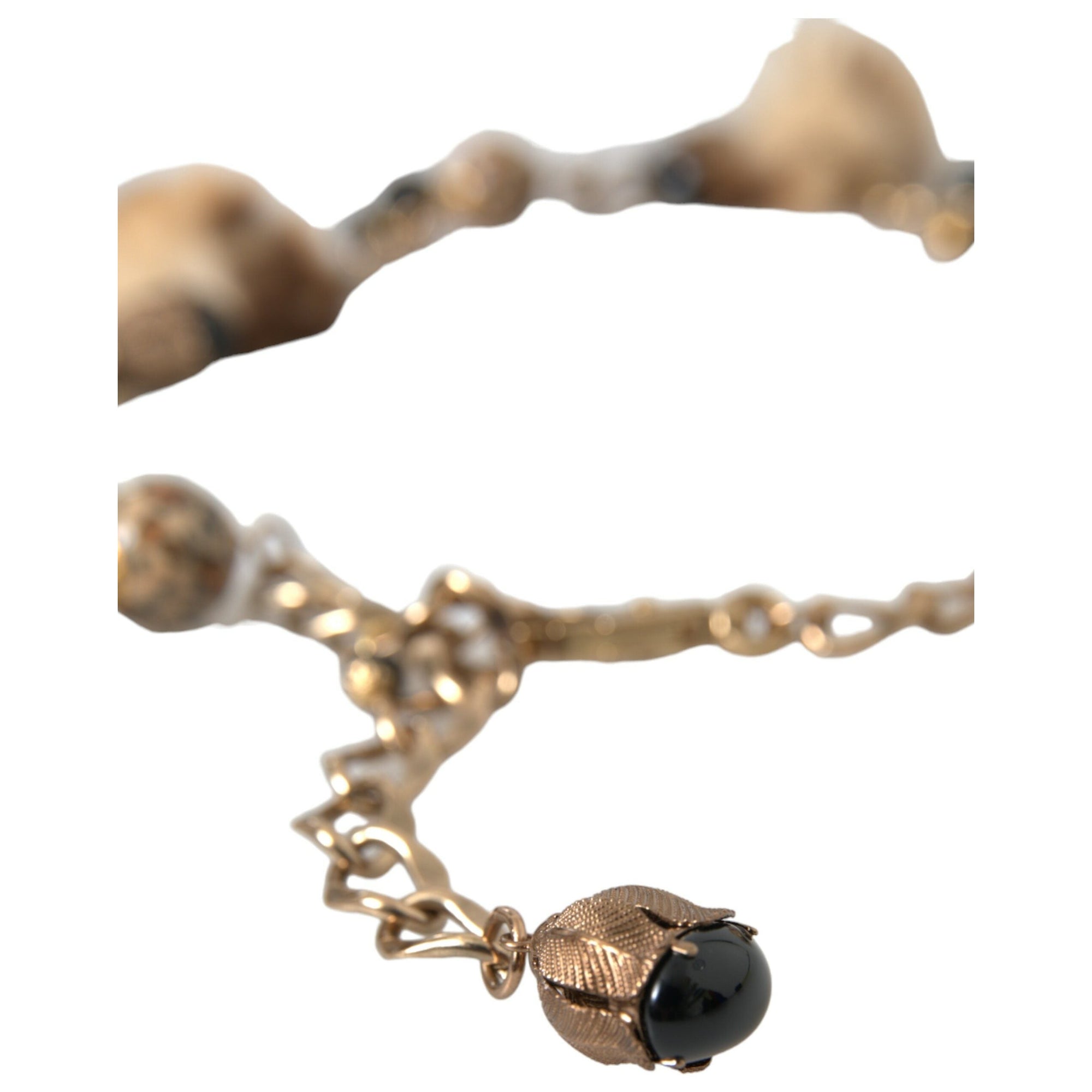 Dolce &amp; Gabbana Gold Brass Leopard Fur Pearl Collier Chain Belt