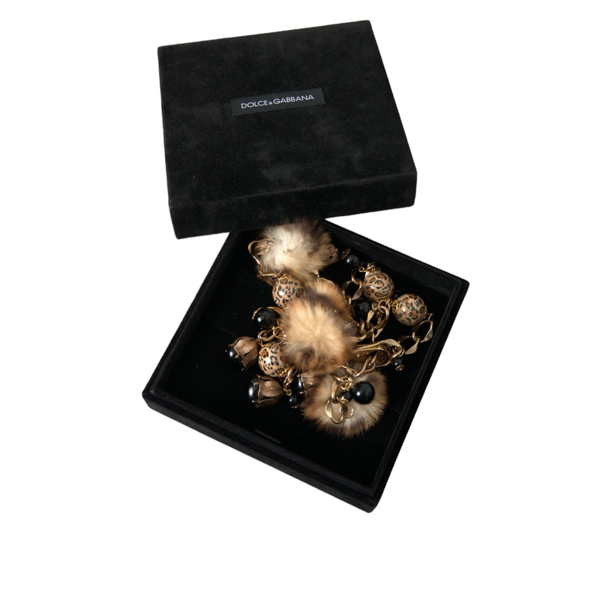 Dolce &amp; Gabbana Gold Brass Leopard Fur Pearl Collier Chain Belt