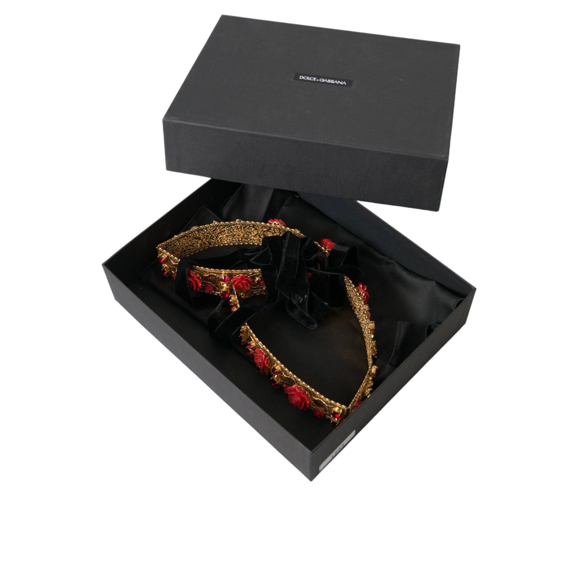Dolce &amp; Gabbana Gold Brass Red Roses Crystal Jewel Waist Belt