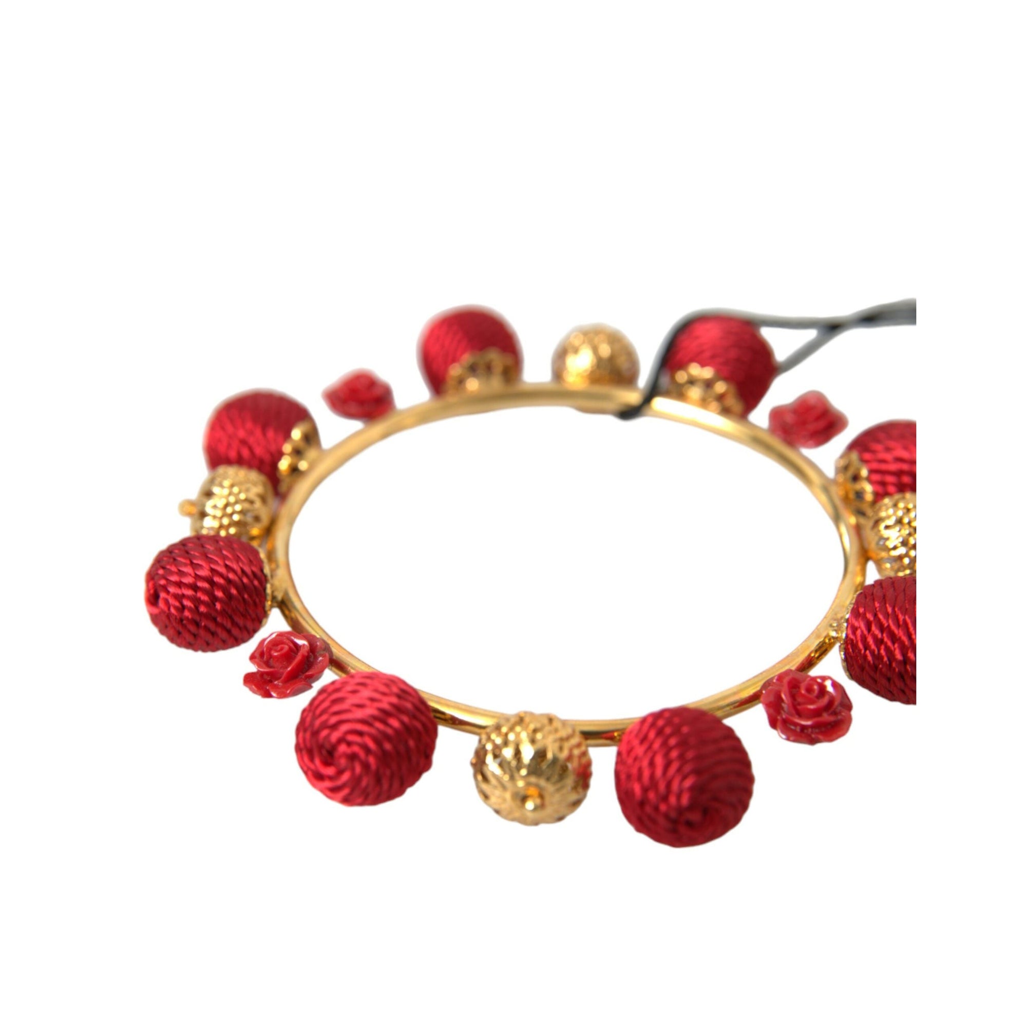 Dolce &amp; Gabbana Gold Brass Red RUNWAY Sicilia Natale Roses Bracelet