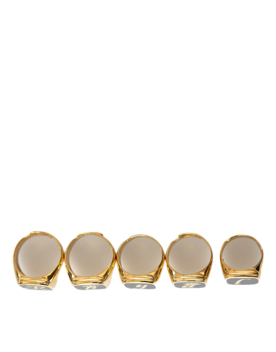 Dolce & Gabbana Gold Brass ROYAL Enamel Set of 5 Ring