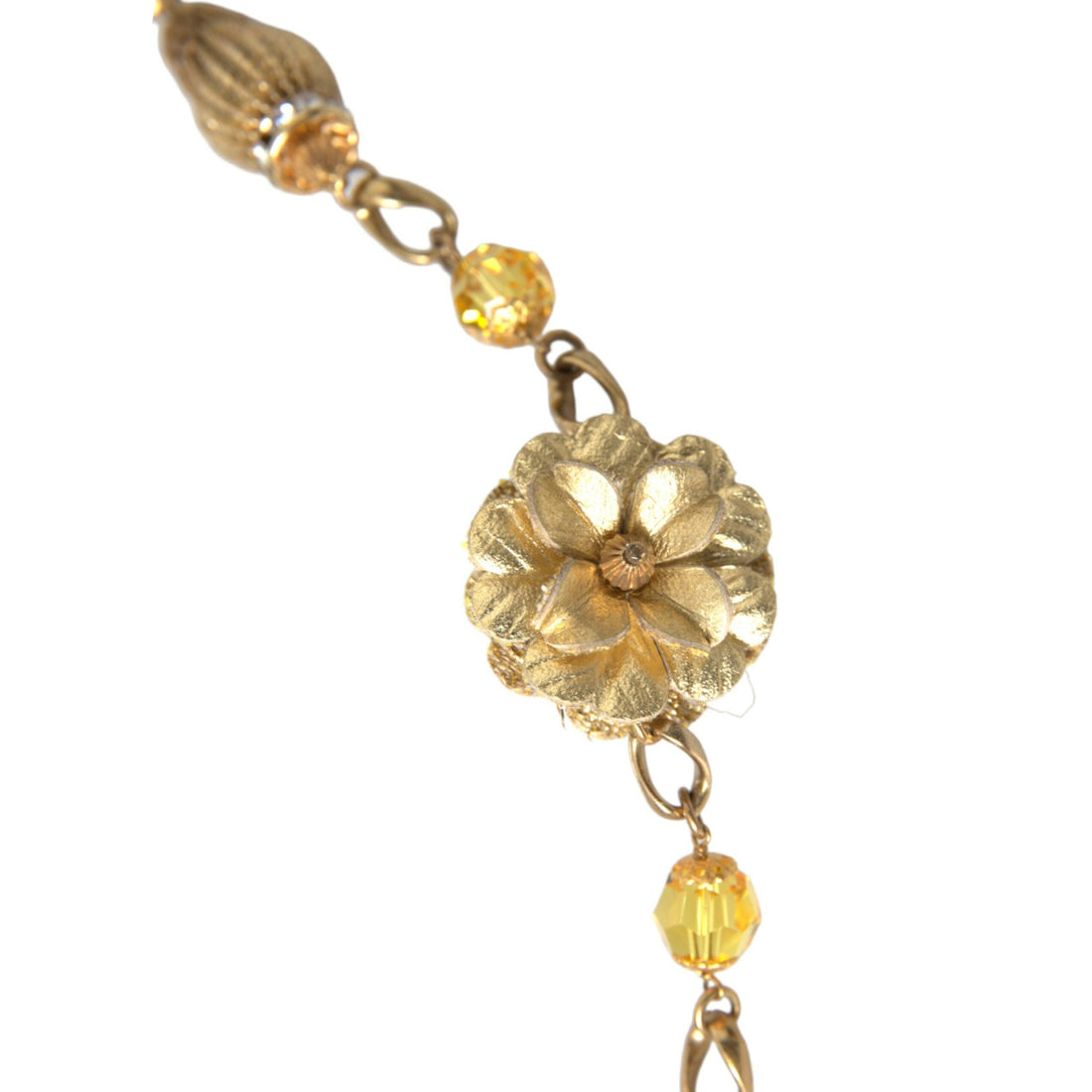 Dolce & Gabbana Crystal Flower Filigree Gold Brass Statement Necklace