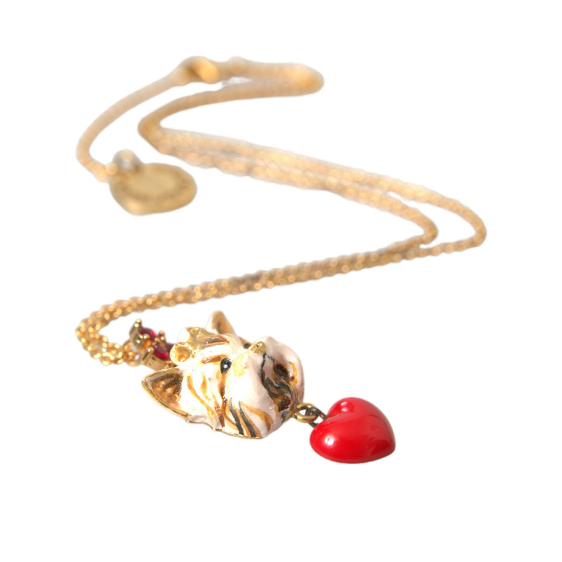 Dolce & Gabbana Gold Brass Chain Dog Heart Pendant Charm Necklace