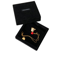 Dolce & Gabbana Gold Brass Chain Dog Heart Pendant Charm Necklace