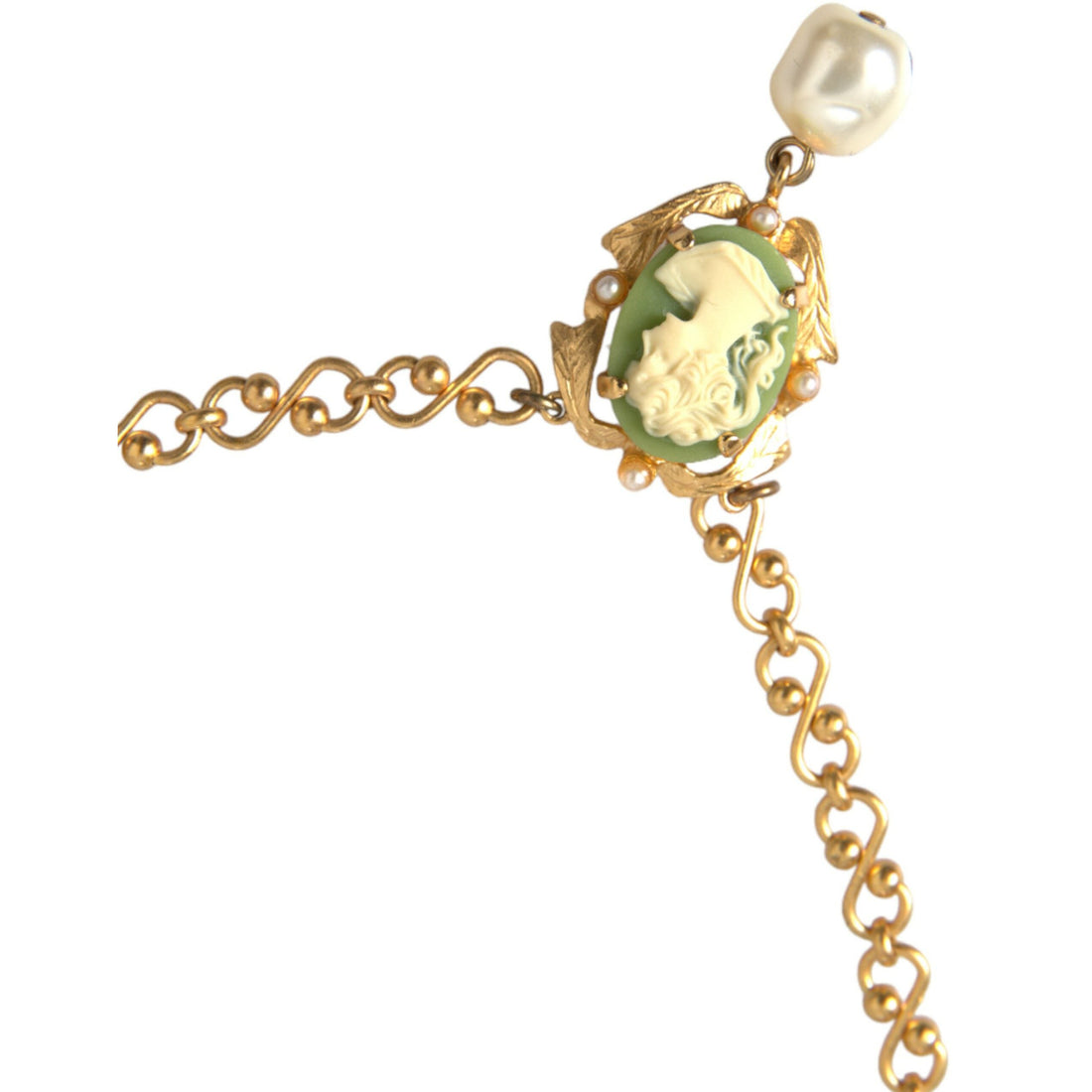 Dolce & Gabbana Gold Brass Chain Pearl Pendant Charm Necklace