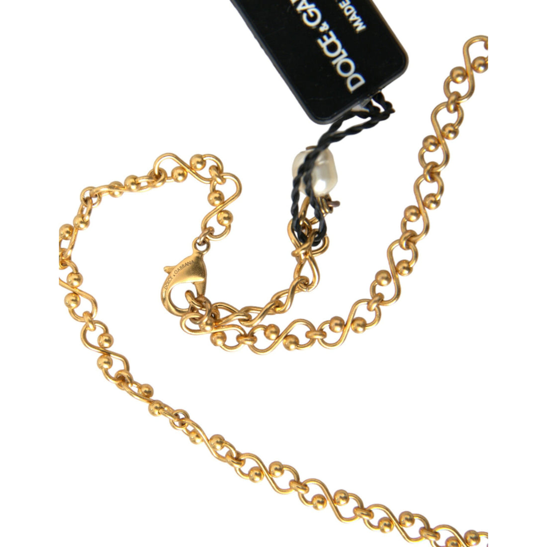 Dolce & Gabbana Gold Brass Chain Pearl Pendant Charm Necklace