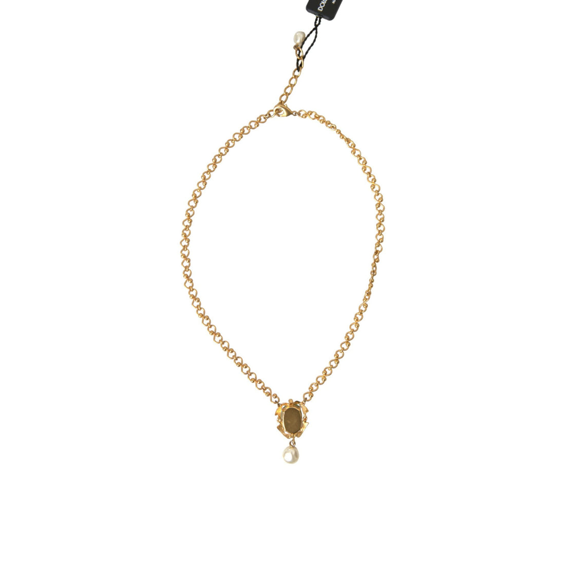 Dolce & Gabbana Gold Brass Chain Pearl Pendant Charm Necklace