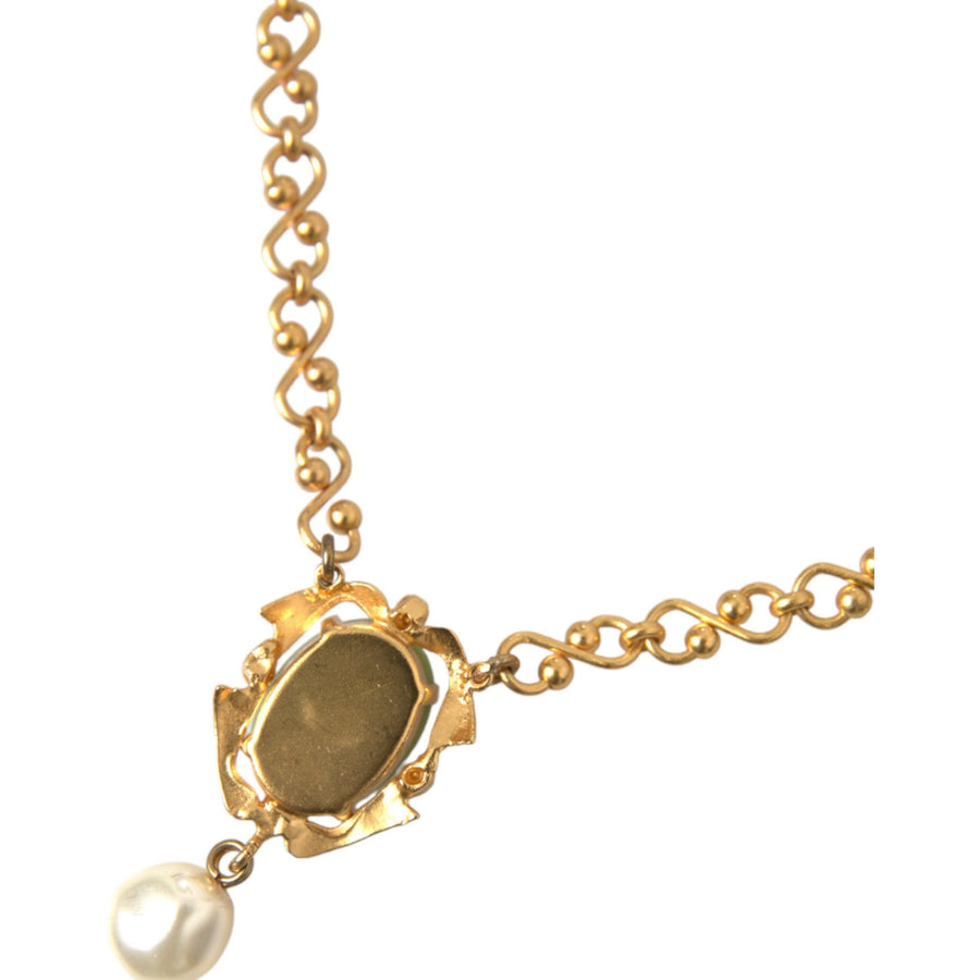 Dolce & Gabbana Gold Brass Chain Pearl Pendant Charm Necklace