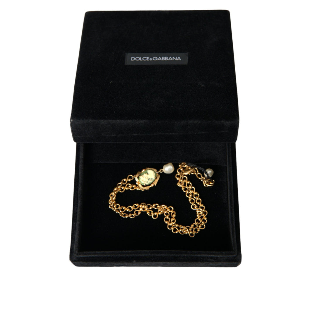 Dolce & Gabbana Gold Brass Chain Pearl Pendant Charm Necklace