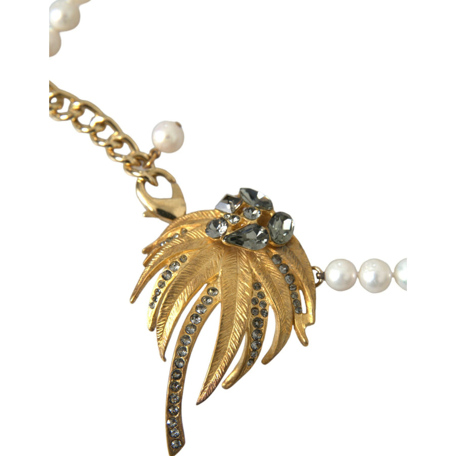 Dolce & Gabbana Gold Brass Crystal Pearl Tree Pendant Charm Necklace