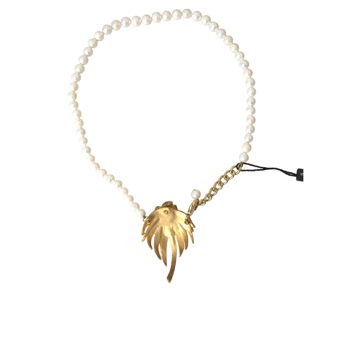 Dolce & Gabbana Gold Brass Crystal Pearl Tree Pendant Charm Necklace