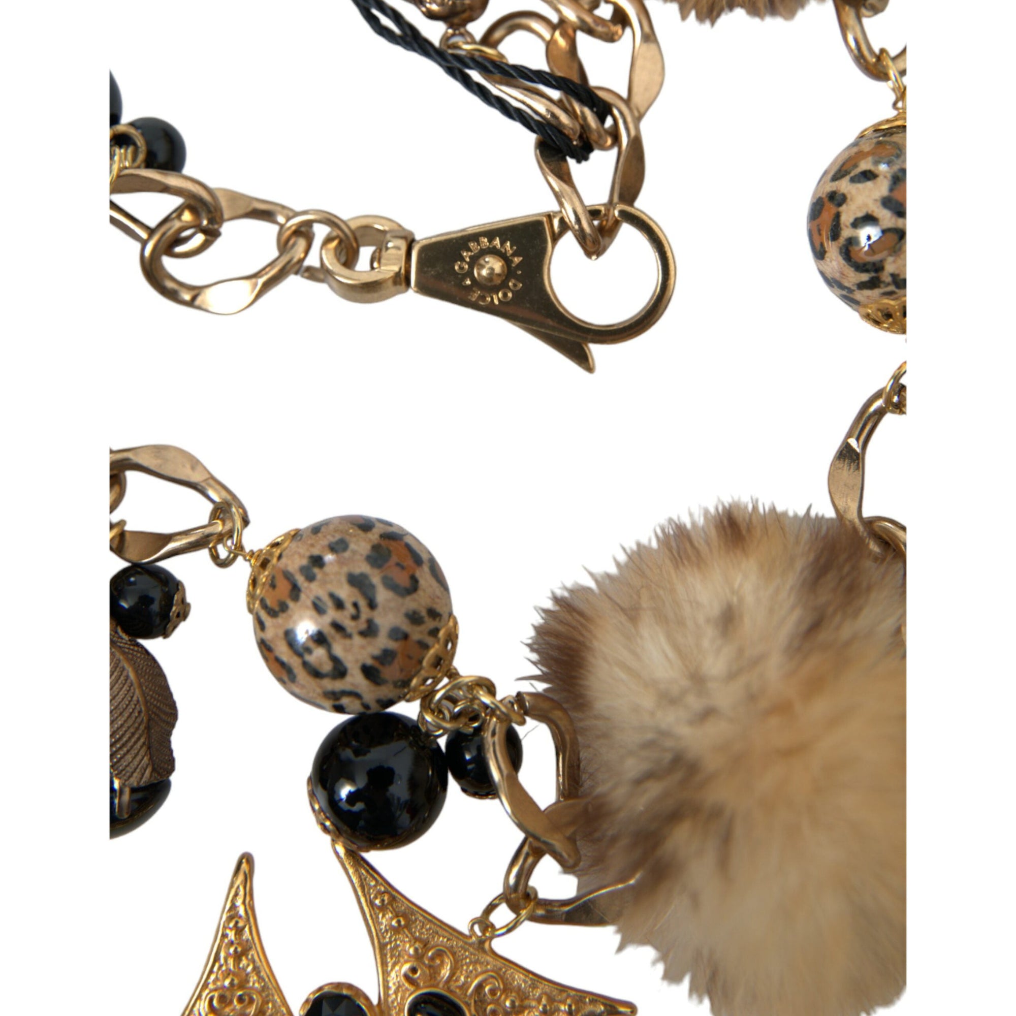 Dolce &amp; Gabbana Gold Black Crystals Lapin Fur Filigree Chocker Necklace