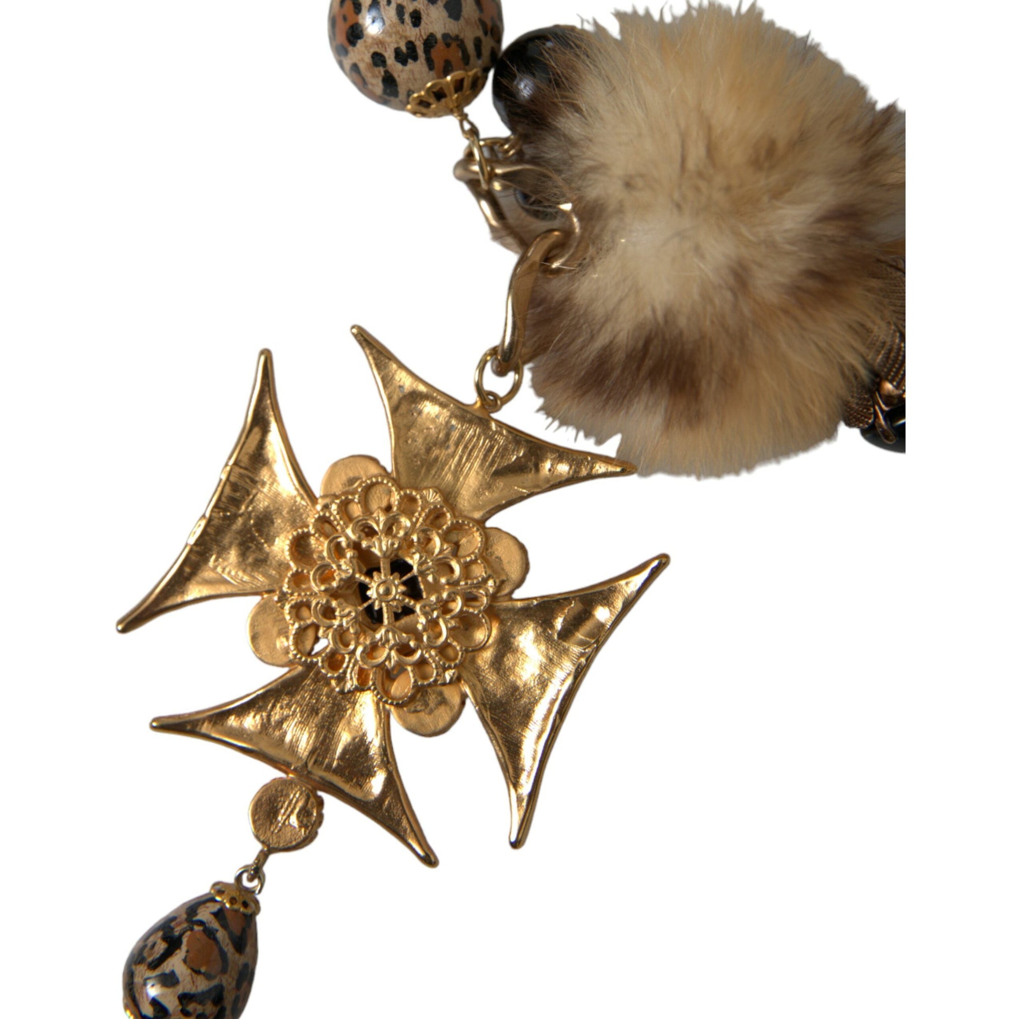 Dolce &amp; Gabbana Gold Black Crystals Lapin Fur Filigree Chocker Necklace