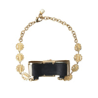 Dolce & Gabbana Gold Brass Clear Crystal Bow Chain Choker Necklace