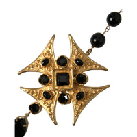 Dolce & Gabbana Gold Tone Brass Cross Black Beaded Chain Rosary Necklace