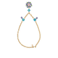 Dolce & Gabbana Gold Brass Chain Crystal Floral Pendant Charm Necklace