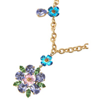 Dolce & Gabbana Gold Brass Chain Crystal Floral Pendant Charm Necklace