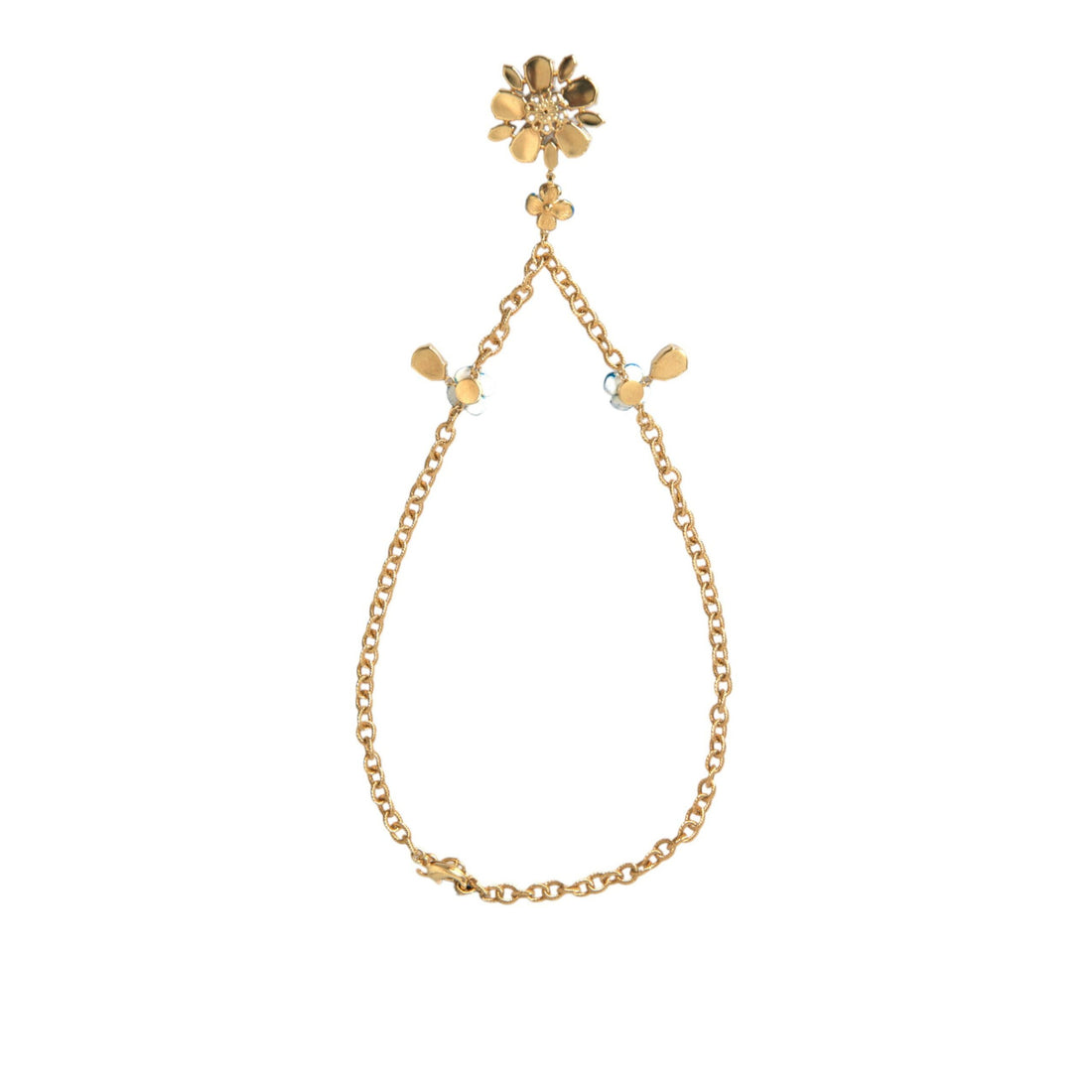 Dolce & Gabbana Gold Brass Chain Crystal Floral Pendant Charm Necklace