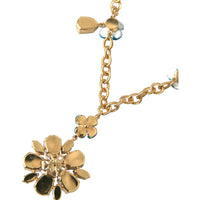 Dolce & Gabbana Gold Brass Chain Crystal Floral Pendant Charm Necklace