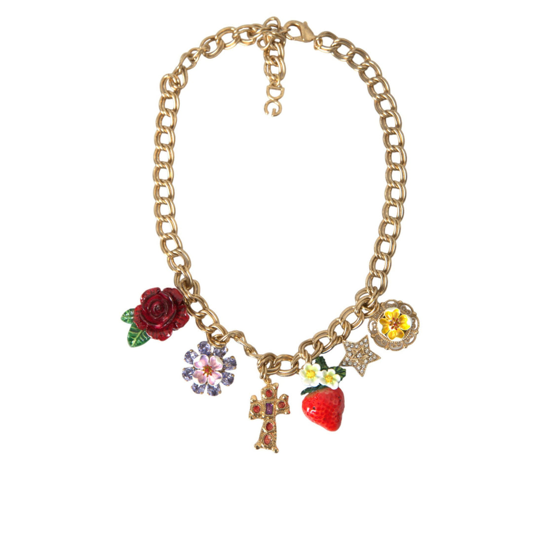 Dolce & Gabbana Gold Chain Rose Cross Strawberry Star Pendant Necklace