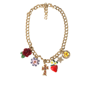 Dolce & Gabbana Gold Chain Rose Cross Strawberry Star Pendant Necklace