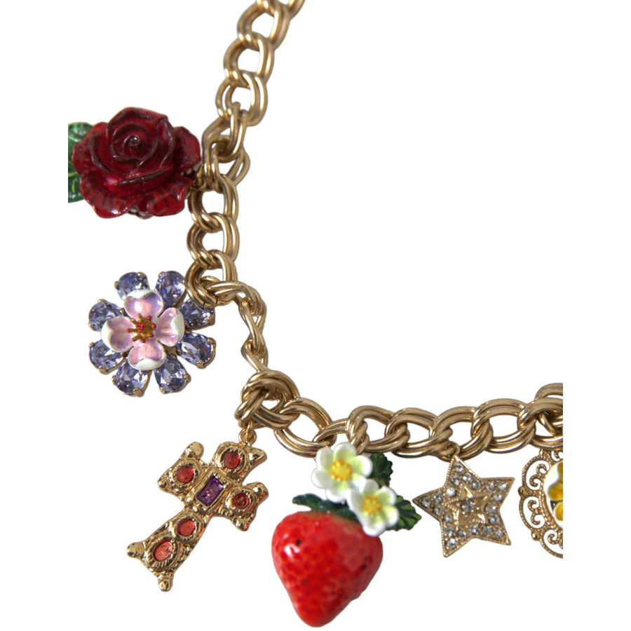 Dolce & Gabbana Gold Chain Rose Cross Strawberry Star Pendant Necklace