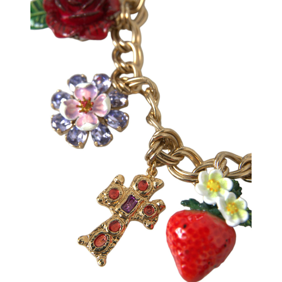 Dolce & Gabbana Gold Chain Rose Cross Strawberry Star Pendant Necklace