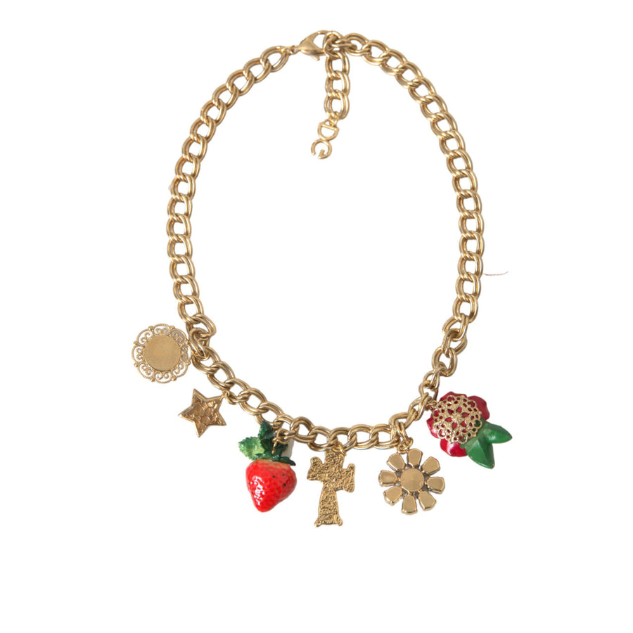 Dolce & Gabbana Gold Chain Rose Cross Strawberry Star Pendant Necklace