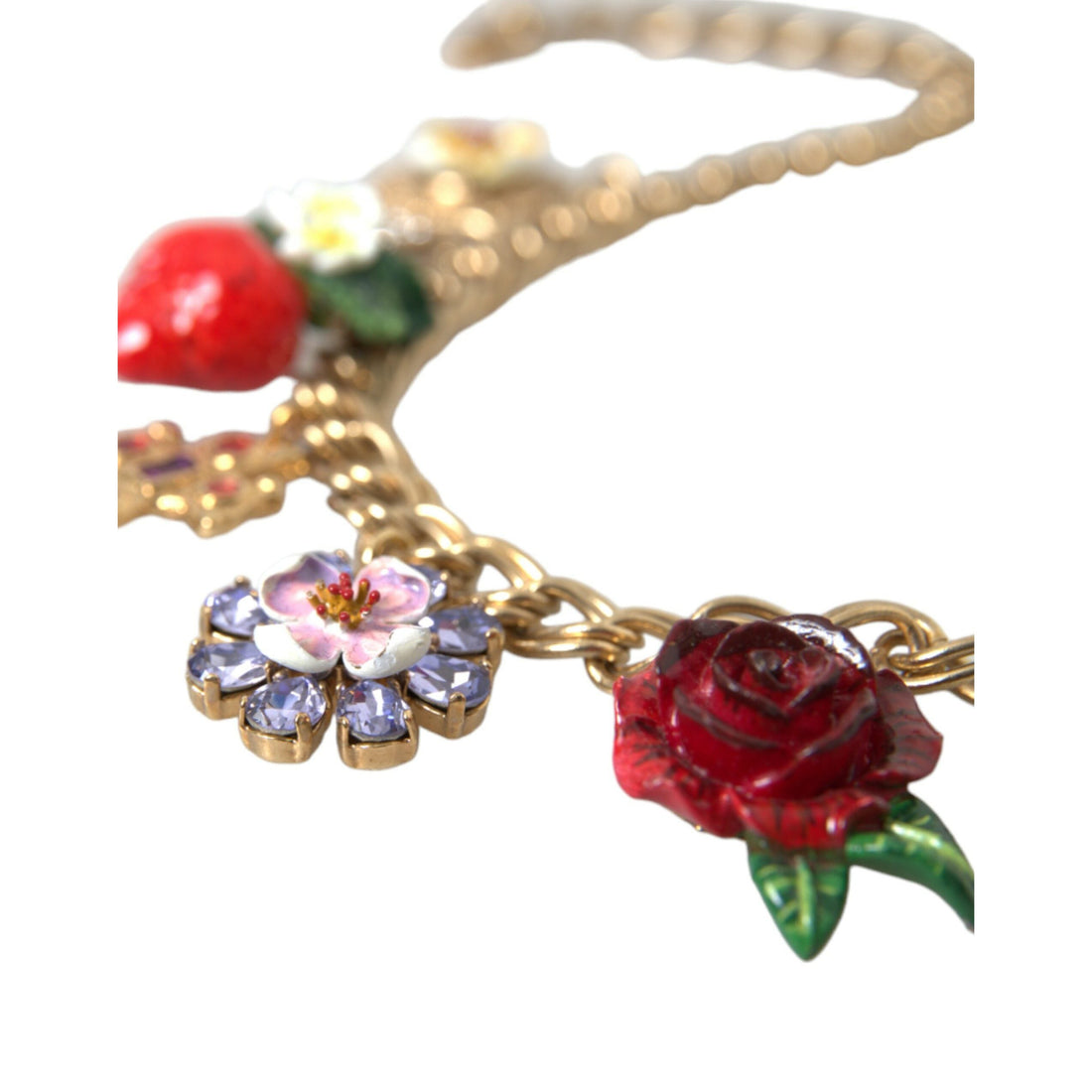 Dolce & Gabbana Gold Chain Rose Cross Strawberry Star Pendant Necklace