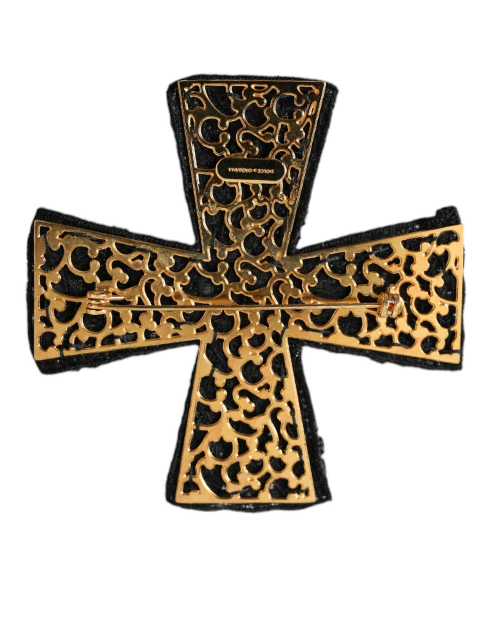 Dolce &amp; Gabbana Black Crystals Embellished Cross Pin Brooch
