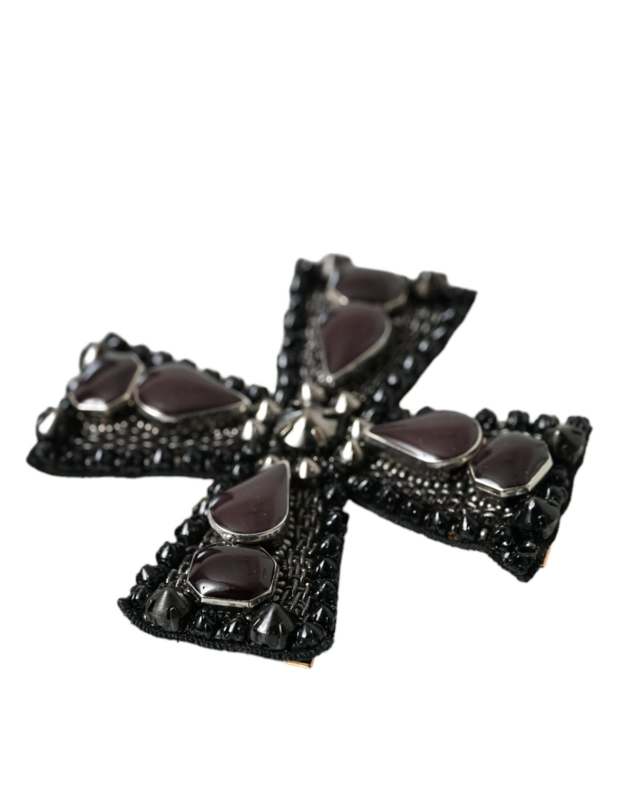 Dolce &amp; Gabbana Black Crystals Embellished Cross Pin Brooch