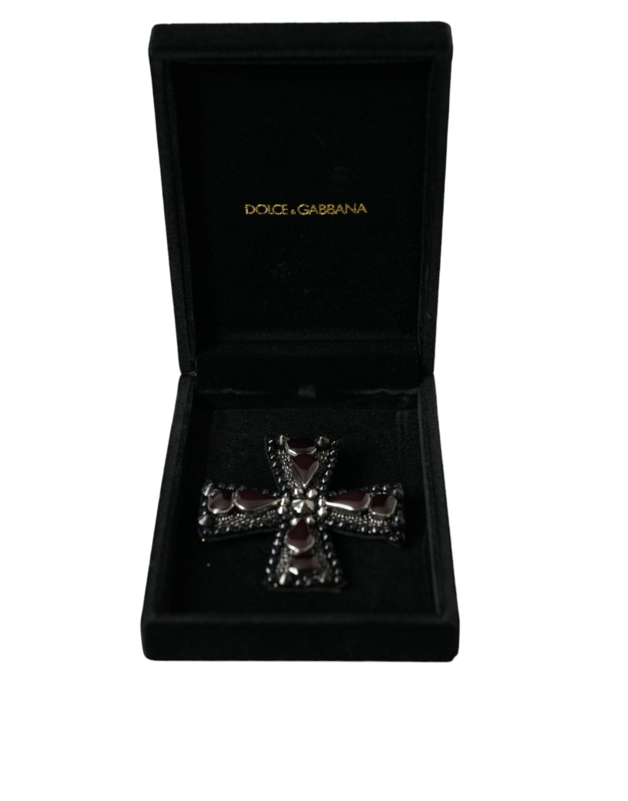 Dolce &amp; Gabbana Black Crystals Embellished Cross Pin Brooch