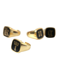 Dolce & Gabbana Gold Brass KING Enamel Set of 4 Ring