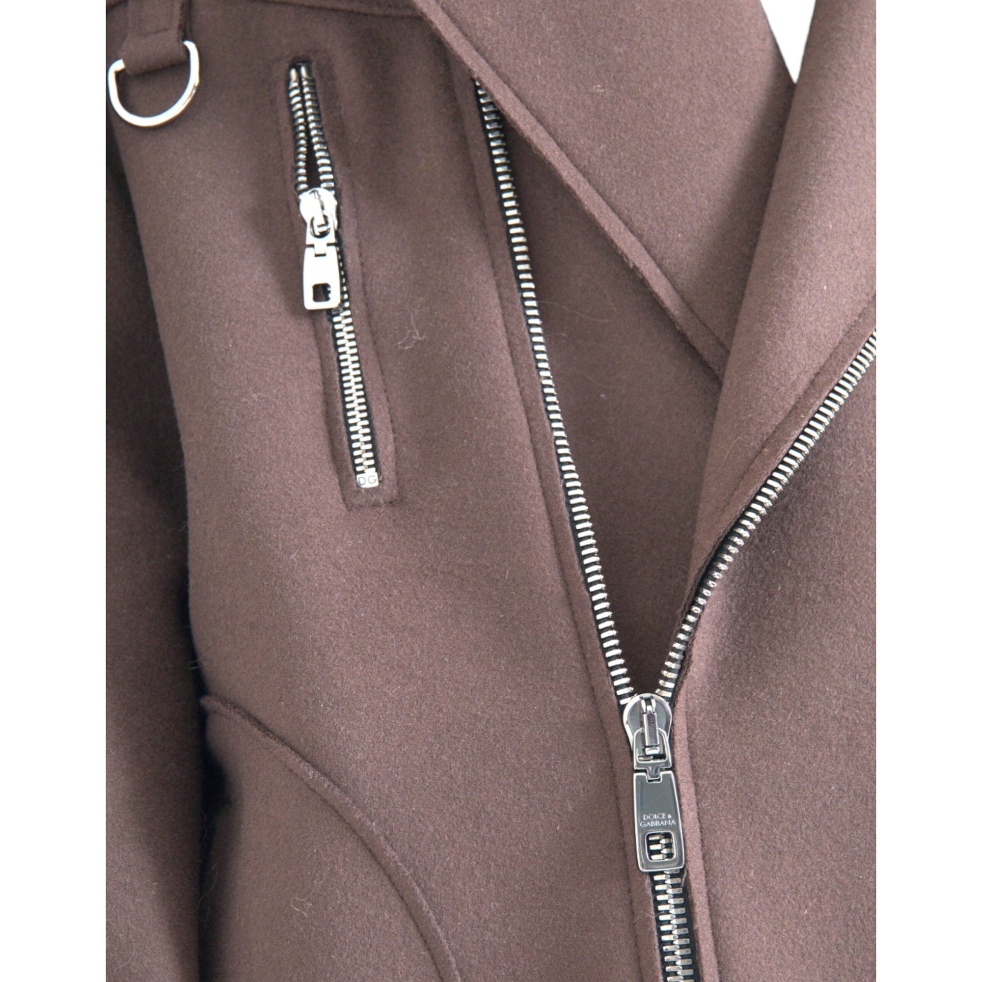 Dolce &amp; Gabbana Brown Coat Short Biker Wool Jacket