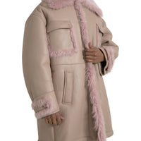 Dolce & Gabbana Beige Pink Lamb Leather Shearling Coat Jacket